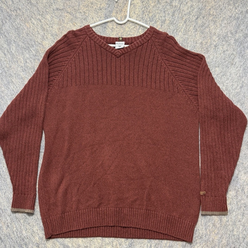 Columbia Sweater Men’s XXL Red Heather V-Neck 100% Cotton Ribbed Knit AM2726